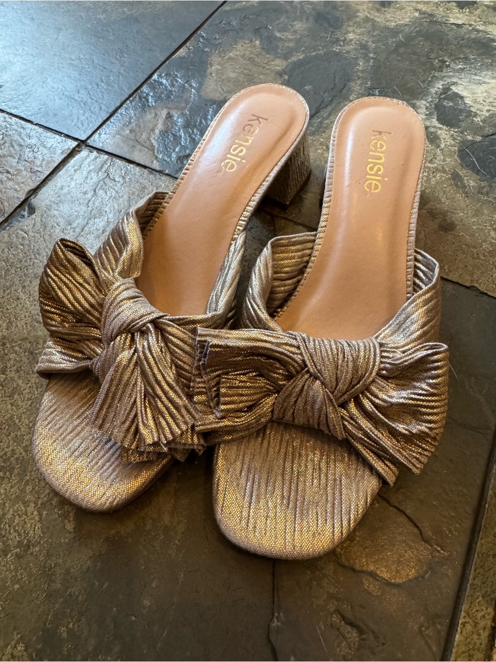 Kensie Metallic Gold Knot Mule Sandals